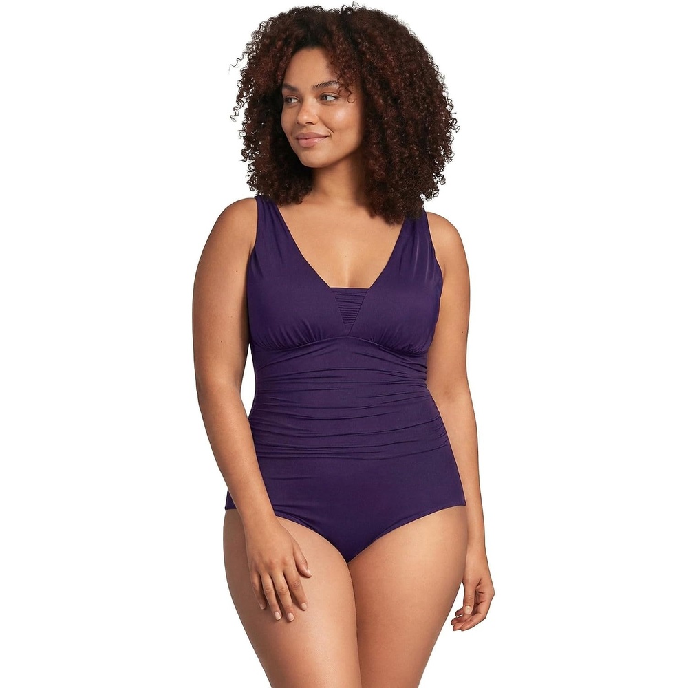 image:imageLands End Womens Plus Size DDCup Slender Grecian Tummy Control Chlorine Resistant One Piece SwimsuitBlackberry