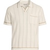 Lands’ End Men’s Short Sleeve Textured Tipped Sweater Polo(Ivory Latte)