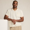 Lands’ End Men’s Short Sleeve Textured Tipped Sweater Polo(Ivory Latte)