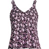 Lands’ End Women’s Chlorine Resistant V-Neck Shoulder Tie Flutter Tankini Swimsuit Top(Tropic Floral Ditsy/Dark Wine)