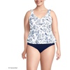 Lands’ End Women’s Chlorine Resistant V-Neck Shoulder Tie Flutter Tankini Swimsuit Top(White/Blue Toile)