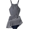Lands’ End Women’s Crochet Monokini Swim Dress Swimsuit(Deep Sea Navy/White)