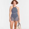 Lands’ End Women’s Crochet Monokini Swim Dress Swimsuit(Deep Sea Navy/White)