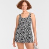 Lands’ End Women’s D-Cup Scoop Neck Swim Dress Swimsuit(Black/White Vine Floral)