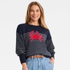 Lands’ End Women’s Drifter Jersey Crewneck Sweater(Red Crab/Navy)