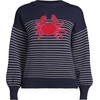 Lands’ End Women’s Drifter Jersey Crewneck Sweater(Red Crab/Navy)