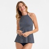 Lands’ End Women’s Flutter High Neck Halter Tankini Top(Navy/Egret White Stripe)
