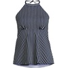 Lands’ End Women’s Flutter High Neck Halter Tankini Top(Navy/Egret White Stripe)