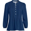 Lands’ End Women’s Lightweight Jersey Button Pintuck Top(Deep Sea Navy Pin Dot)