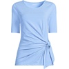 Lands’ End Women’s Lightweight Jersey Tie Front Top(Clear Blue Sky Thin Stripe)