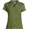 Lands’ End Women’s Linen Blend Short Sleeve Button Front Polo Top(Artichoke)