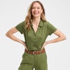 Lands’ End Women’s Linen Blend Short Sleeve Button Front Polo Top(Artichoke)