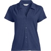 Lands’ End Women’s Linen Blend Short Sleeve Button Front Polo Top(Deep Sea Navy)