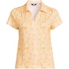 Lands’ End Women’s Linen Blend Short Sleeve Button Front Polo Top(Sweet Mango Palm Leaves)