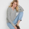 Lands’ End Women’s Long Sleeve Slub Hooded Popover(White/Black Stripe)