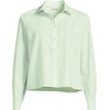 Lands’ End Women’s No Iron Boxy Cropped Shirt(Icy Mint Green Narrow Stripe)