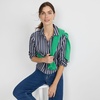 Lands’ End Women’s No Iron Boxy Cropped Shirt(Navy/White Dual Stripe)