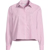 Lands’ End Women’s No Iron Boxy Cropped Shirt(Seaside Pink/Navy Stripe)
