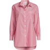 Lands’ End Women’s No Iron Oversized Poplin Extra Long Tunic(White/Compass Red Stripe)