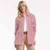 Lands’ End Women’s No Iron Oversized Poplin Extra Long Tunic(White/Compass Red Stripe)