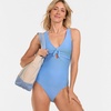 Lands’ End Women’s Ribbed Knot Front One Piece Swimsuit(Blue Ottoman)