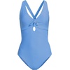 Lands’ End Women’s Ribbed Knot Front One Piece Swimsuit(Blue Ottoman)