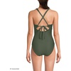 Lands’ End Women’s Ribbed Knot Front One Piece Swimsuit(Rich Olive Green Ottoman)