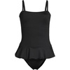 Lands’ End Women’s Sculpting Suit Ruffle Bandeau One Piece Swimsuit(Black)