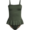 Lands’ End Women’s Sculpting Suit Ruffle Bandeau One Piece Swimsuit(Rich Olive Green)