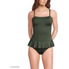 Lands’ End Women’s Sculpting Suit Ruffle Bandeau One Piece Swimsuit(Rich Olive Green)