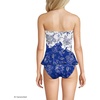 Lands’ End Women’s Sculpting Suit Ruffle Bandeau One Piece Swimsuit(White/Cobalt Floral Placement)