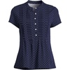 Lands’ End Women’s Short Sleeve Lightweight Jersey Button Pintuck Top(Deep Sea Navy Pin Dot)