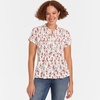 Lands’ End Women’s Short Sleeve Lightweight Jersey Button Pintuck Top(Ivory Mini Poppy Floral)
