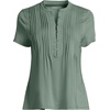 Lands’ End Women’s Short Sleeve Lightweight Jersey Button Pintuck Top(Lily Pad Green)