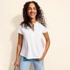 Lands’ End Women’s Short Sleeve Lightweight Jersey Button Pintuck Top(White)