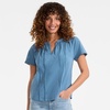 Lands’ End Women’s Slub Short Sleeve Notch Neck Top(Teal Blue Ocean)