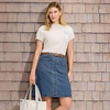 Lands’ End Women’s Soft Denim Mid Rise Button Through Mini Skirt(Indigo Tide Blue)