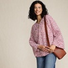 Lands’ End Women’s Voile Tie Neck Poet Blouse(White/Coral Red Painted Posies)
