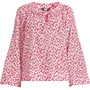 Lands’ End Women’s Voile Tie Neck Poet Blouse(White/Coral Red Painted Posies)