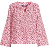 Lands’ End Women’s Voile Tie Neck Poet Blouse(White/Coral Red Painted Posies)