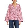 Lands’ End Women’s Voile Tie Neck Poet Blouse(White/Coral Red Painted Posies)