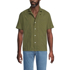 Lands’ End Men’s Short Sleeve Camp Collar Hawaiian Shirt(Artichoke)