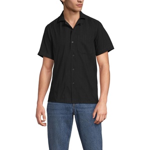 Lands’ End Men’s Short Sleeve Camp Collar Hawaiian Shirt(Black)