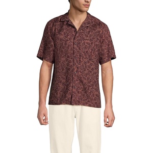 Lands’ End Men’s Short Sleeve Camp Collar Hawaiian Shirt(Earthen Clay Palms)