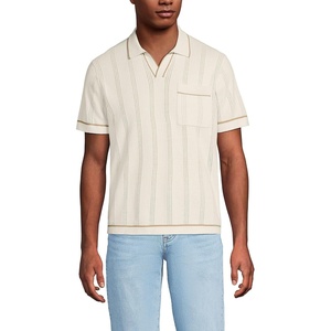 Lands’ End Men’s Short Sleeve Textured Tipped Sweater Polo(Ivory Latte)