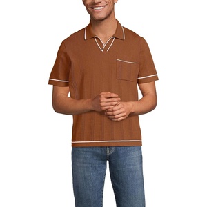 Lands’ End Men’s Short Sleeve Textured Tipped Sweater Polo(Rich Ginger Brown)