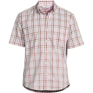 Lands’ End Men’s Traditional Fit Short Sleeve Travel Kit Shirt(Desert Tan/Pink Tattersall)