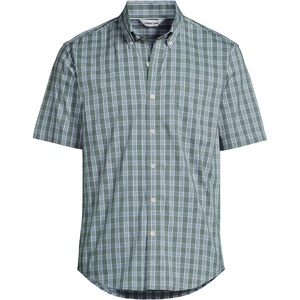 Lands’ End Men’s Traditional Fit Short Sleeve Travel Kit Shirt(Eucalyptus/White Plaid)