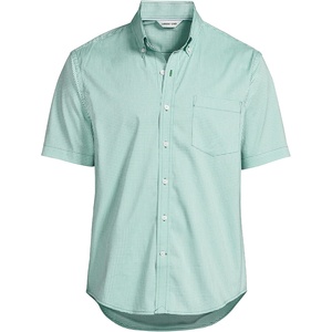 Lands’ End Men’s Traditional Fit Short Sleeve Travel Kit Shirt(Simply Green/Blue Micro Plaid)