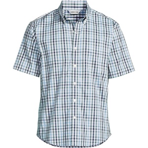 Lands’ End Men’s Traditional Fit Short Sleeve Travel Kit Shirt(Tourmaline Tattersall)